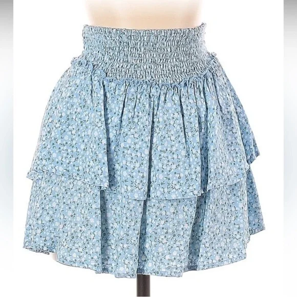 Hollister Blue Floral Ruffle Mini Skirt Large - Picture 3 of 8